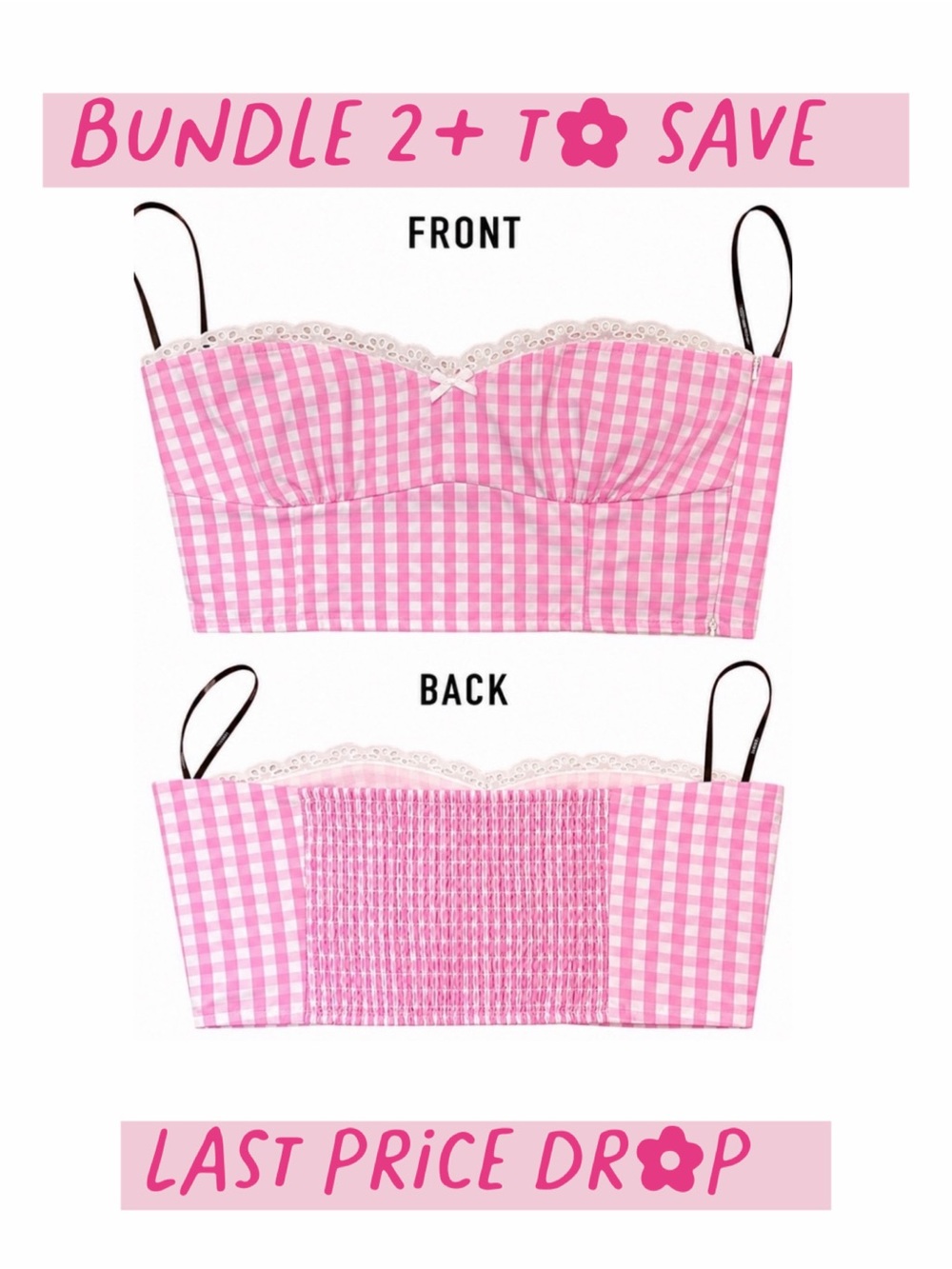 Forever 21 Pink Gingham and Smocked Crop Top